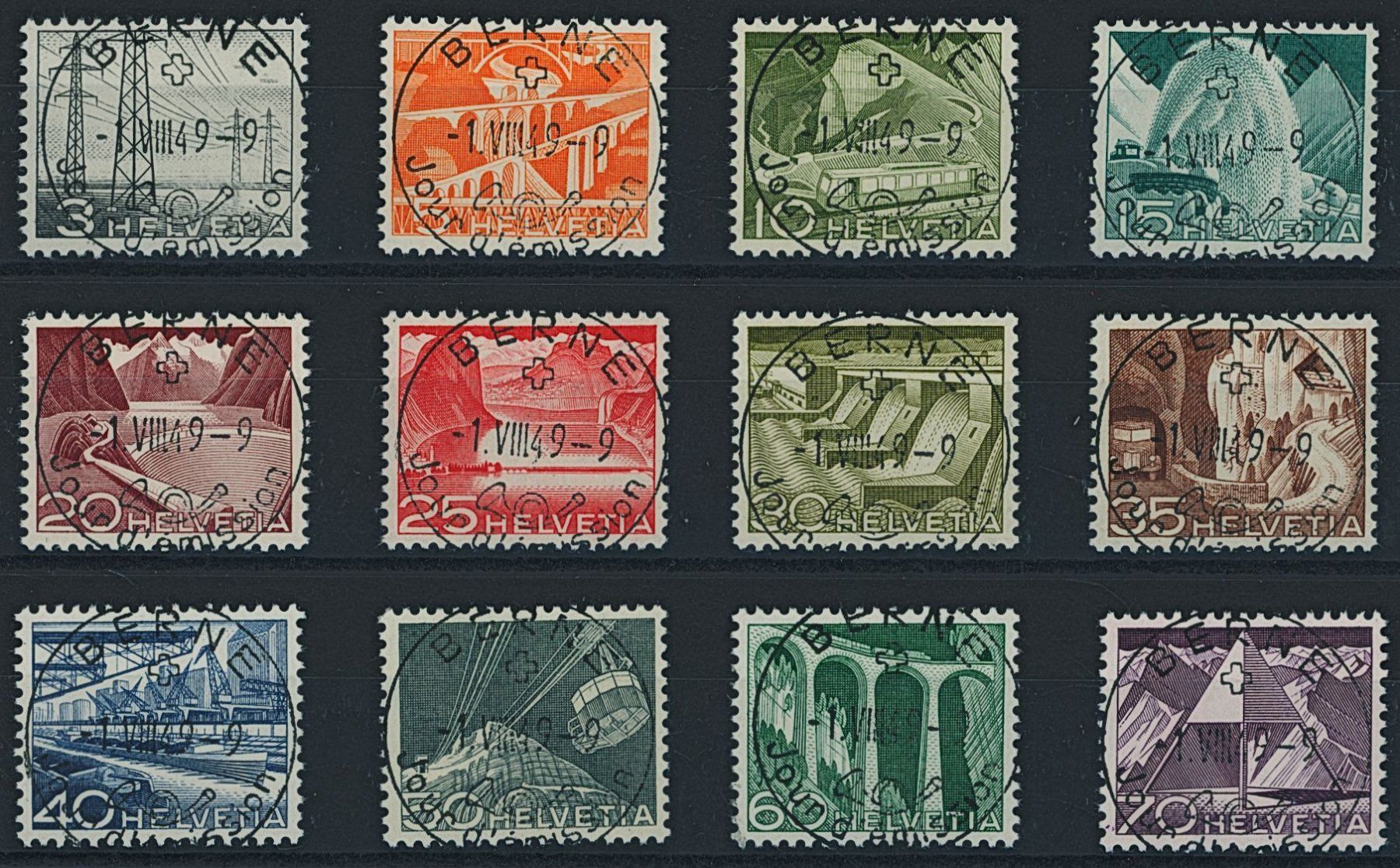 Alle Briefmarken: 1949 - Technik + Landschaft - Ersttag Voll Stempel ET - fr – Gebraucht aus Schindellegi von leecollect