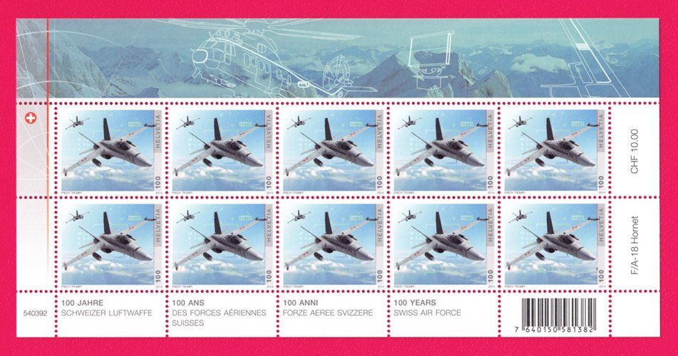 Alle Briefmarken: 2014, 1493, Sonderbogen, Schweizer Luftwaffe, Postfrisch** – Neu (gemäss Beschreibung) aus Lupfig von lubor