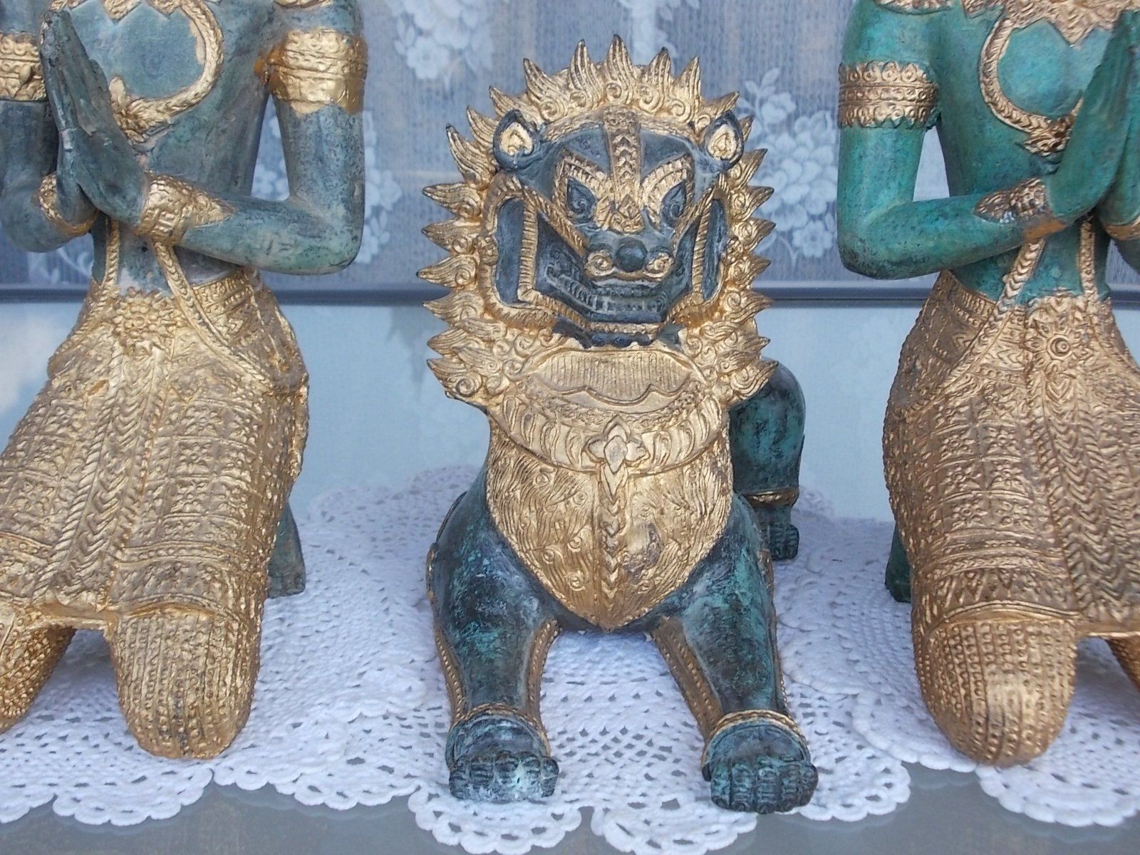 Skulpturen & Statuen: 37cm+38cm Bronze Tempelwächter Paar mit Singhas Löwe 8375 gr – Gebraucht aus Ostermundigen von eschbe 1