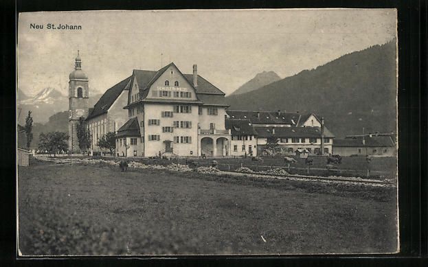 Cartoline postali: Neu St. Johann, Ortsansicht mit Kirche u – Usato da Berlin venduto da bartko-reher