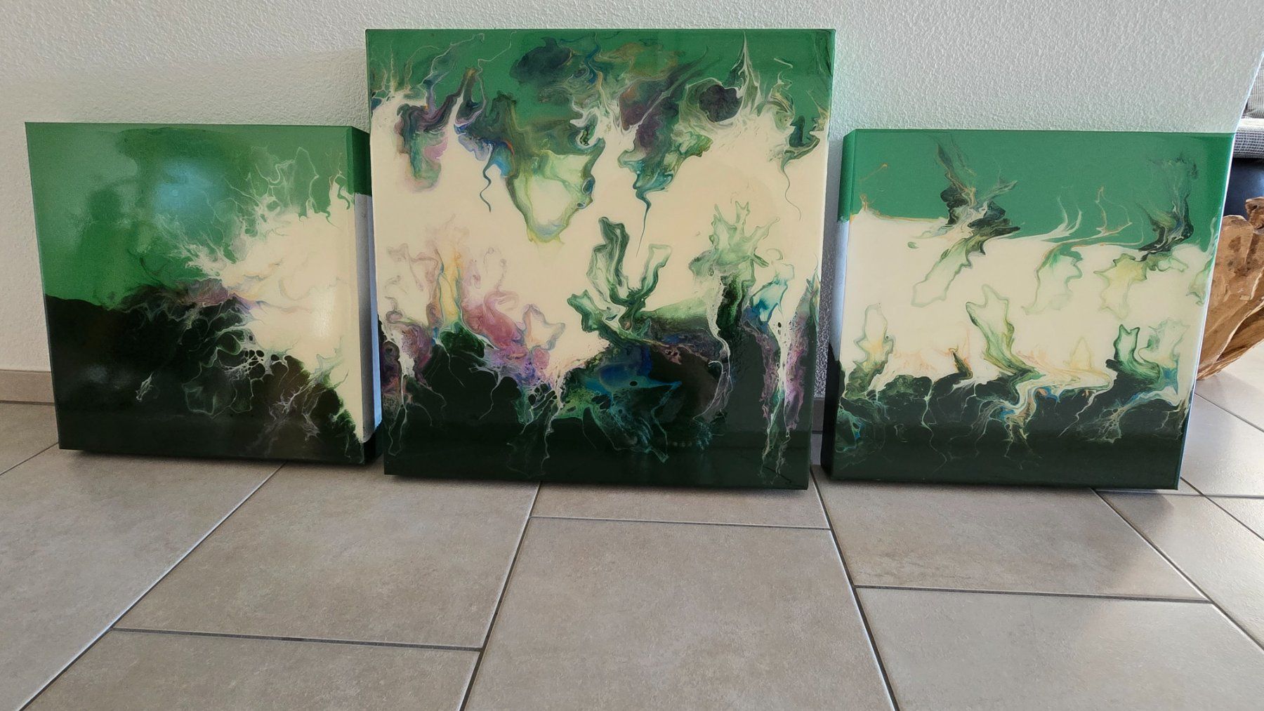 Tableaux: Pouring Acryl Set 3 teilig modern Kunst Gemälde Deko – Neuf (Voir description) à schneisingen par roger..top