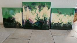 Pouring Acryl Set 3 teilig modern Kunst Gemälde Deko
