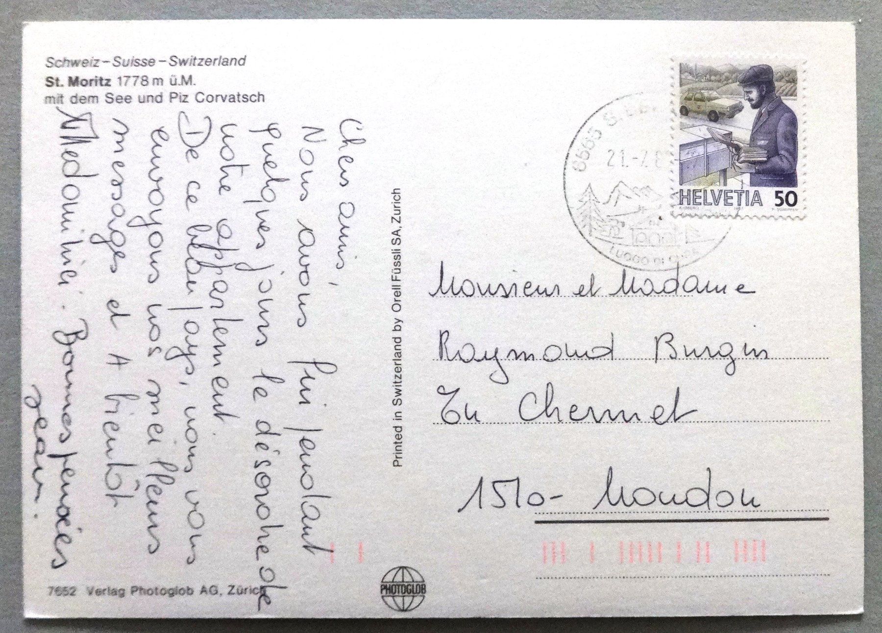 Cartoline postali: St. Moritz 1778 m ü.M. – Usato da Fétigny venduto da Billy2miny 1