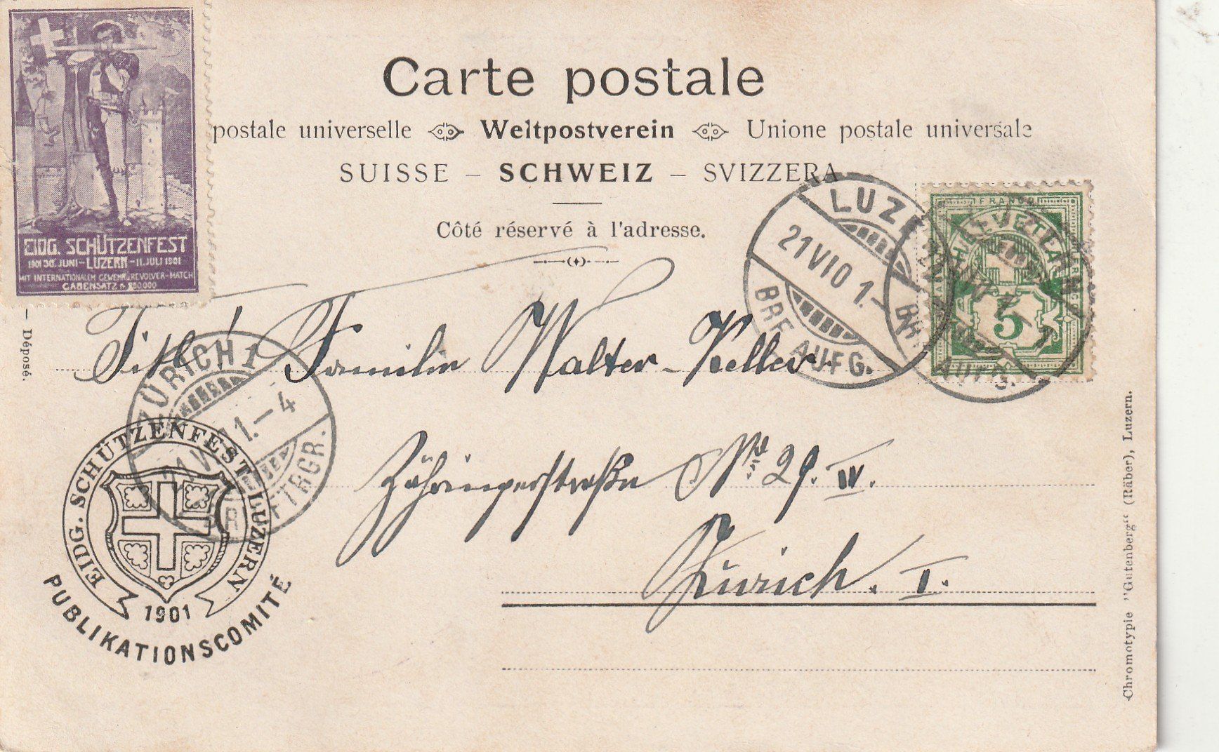 Ansichtskarten: Luzern Eidg. Turnfest 1901 mit Vignette – Gebraucht aus Rorschacherberg von fratovi2 1