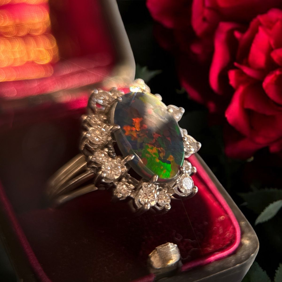 Anelli: Spektakulärer Opal-Diamantring in 18k Gold, Rotfeuer – Usato da Embrach venduto da estzeh1 7