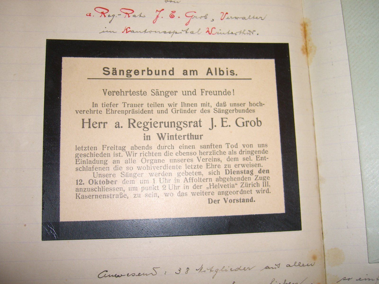 Dokumente: Sängerbund Albis - Protokollbuch – Gebraucht aus Bischofszell von Joachim-115