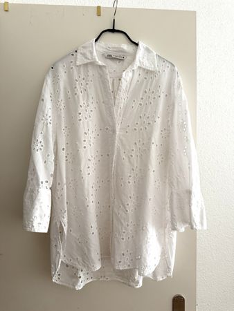 Sommerliche Tunika Bluse weiss mit Stickerei,Grösse XS
