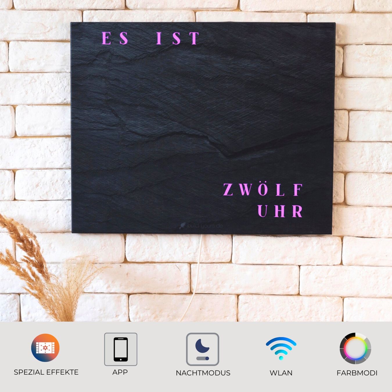 Orologi da terra & Orologi da parete: WorldClock Schiefer Optik - Smarte Wortuhr mit App-Steuerung – Nuovo e nell'imballaggio originale da Engelburg venduto da J.B.007