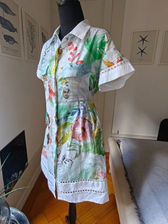 Sfizio Italy cotton button down floral island shirt dress L