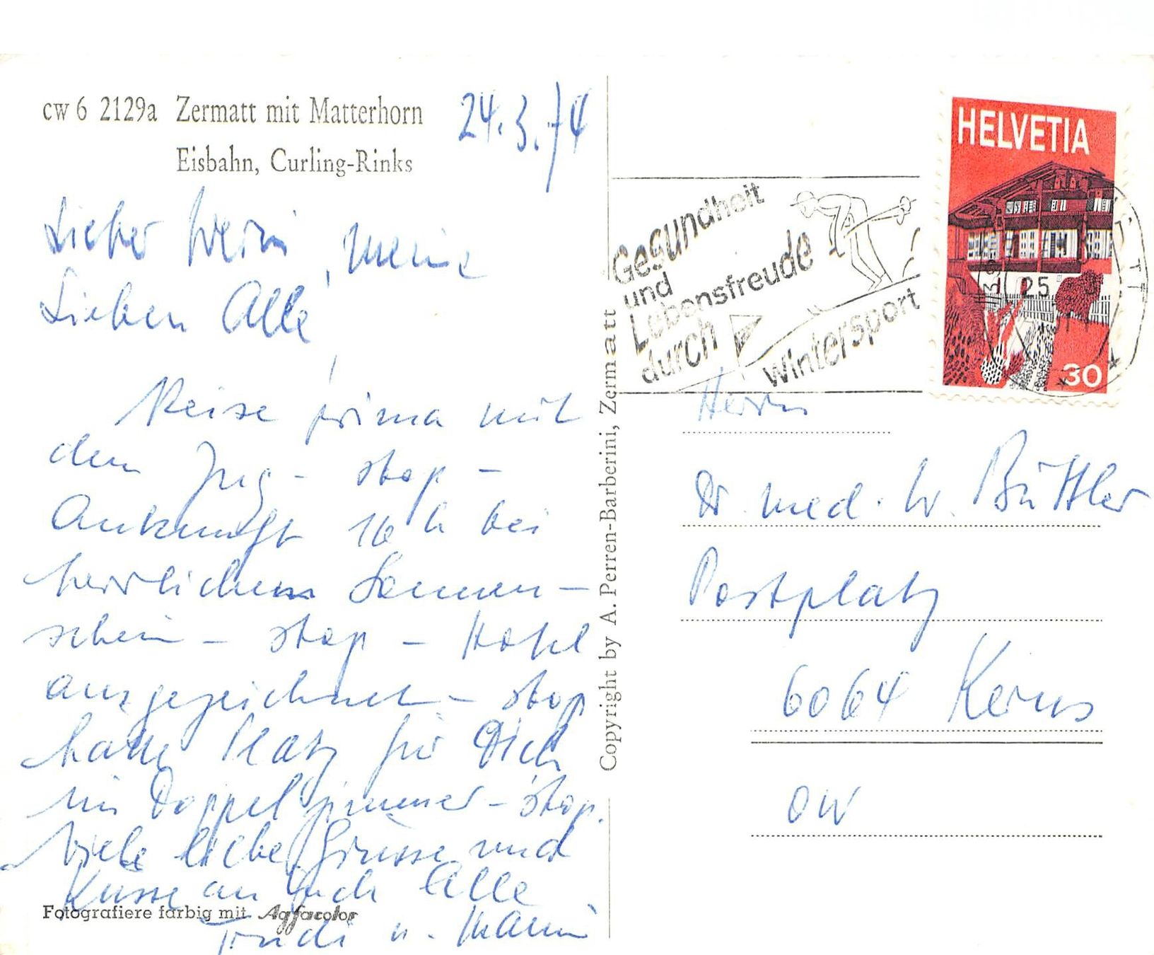Cartes postales: Zermatt, Eisbahn, Curling Rinks – D'occasion à Ottikon b.Kemptth. par Neptun1974 1