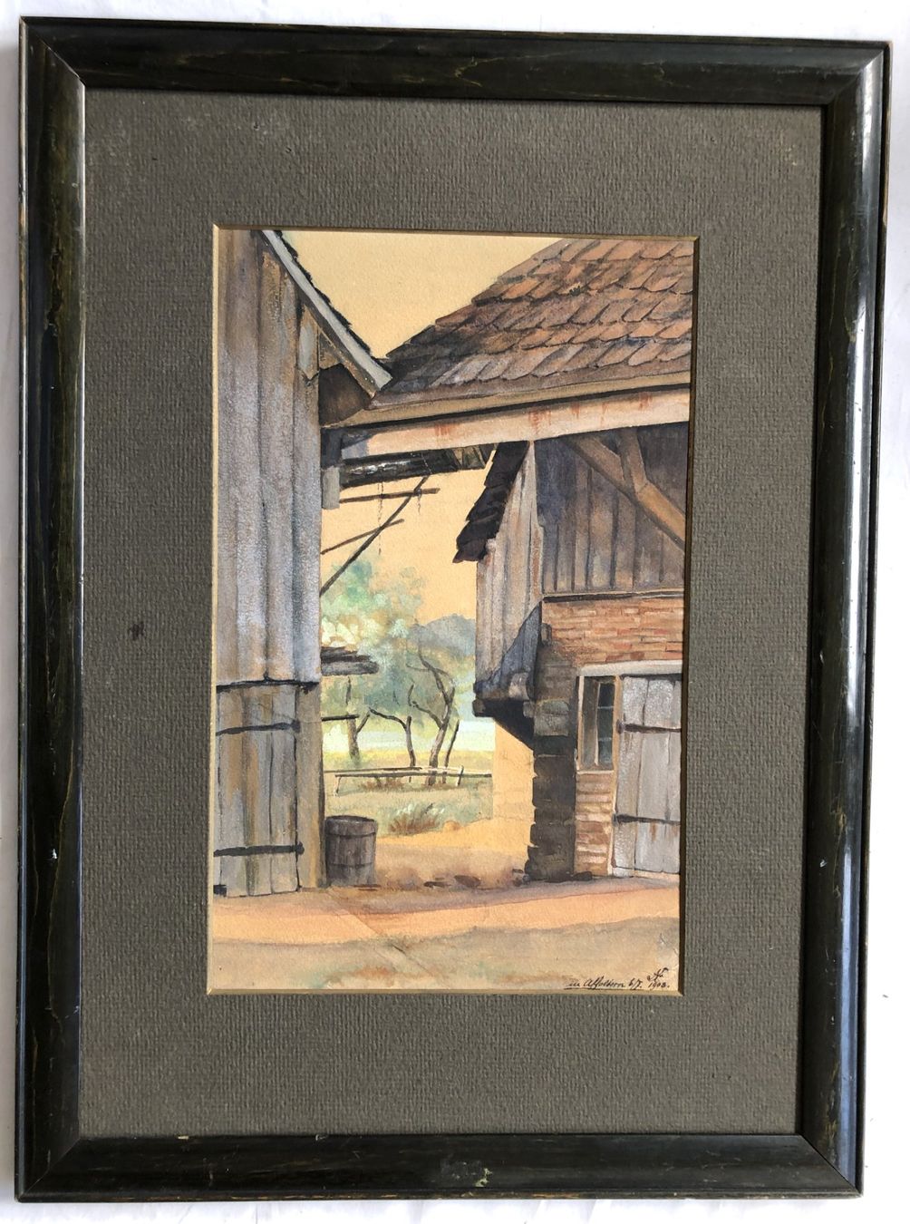 Dipinti: Aquarell - datiert 1908 - Gehöft - "in Affoltern" – Usato da Schaffhausen venduto da durruti