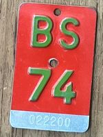 BS 74 - VELONUMMER - FAHRRADSCHILD - PLAQUE DE VELO - BS 74