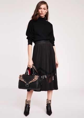 Jupe plissée noire GAUDI avec détails en dentelle, taille M