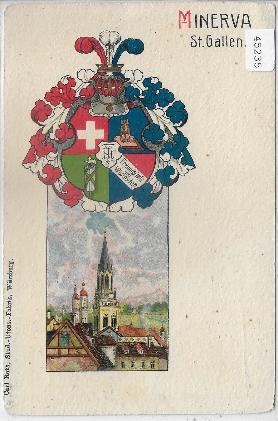 Cartoline postali: Minerva - St. Gallen - Studentenkarte - Litho – Usato da Ettingen venduto da Kartenplanet