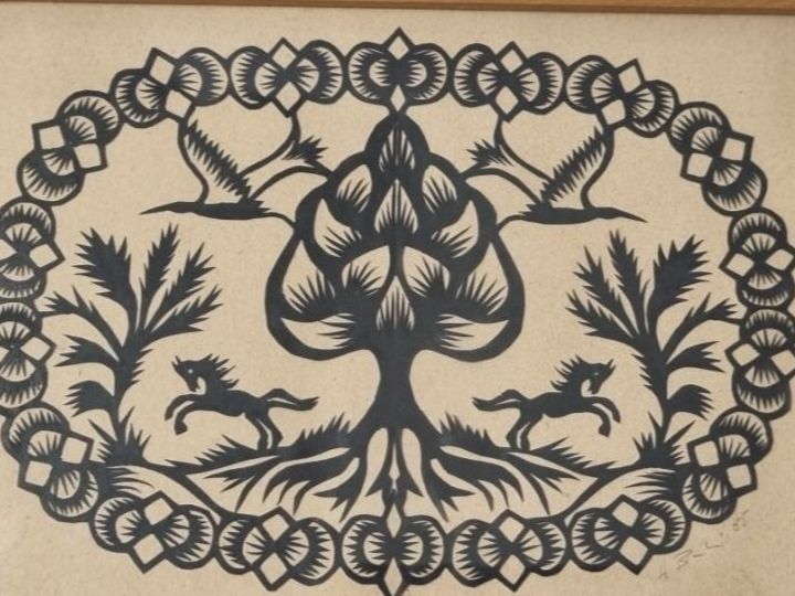 Grafica & Litografie: Scherenschnitt Pferde und Vögel 14x19 cm – Usato da Grenchen venduto da swiss.antiques 1