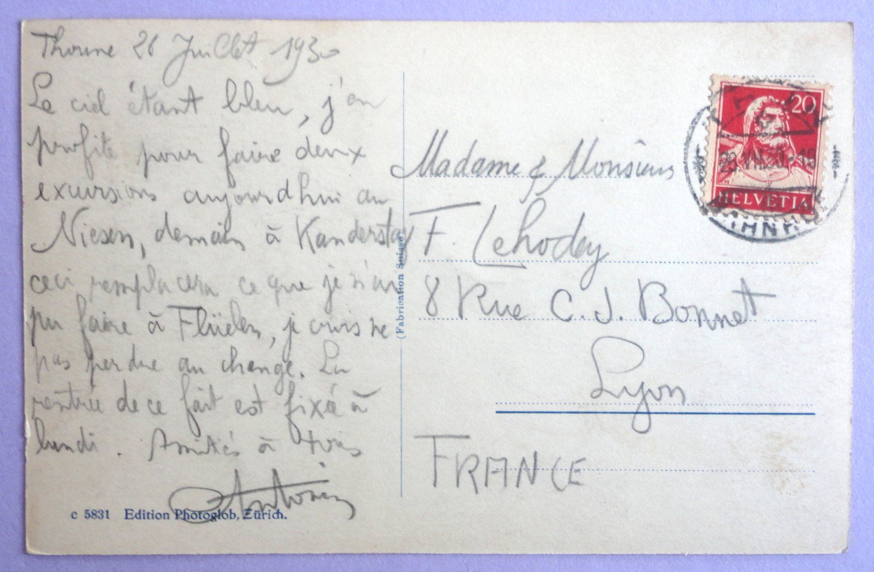 Cartoline postali: Thun und die Alpen – Usato da Fétigny venduto da Billy2miny 1