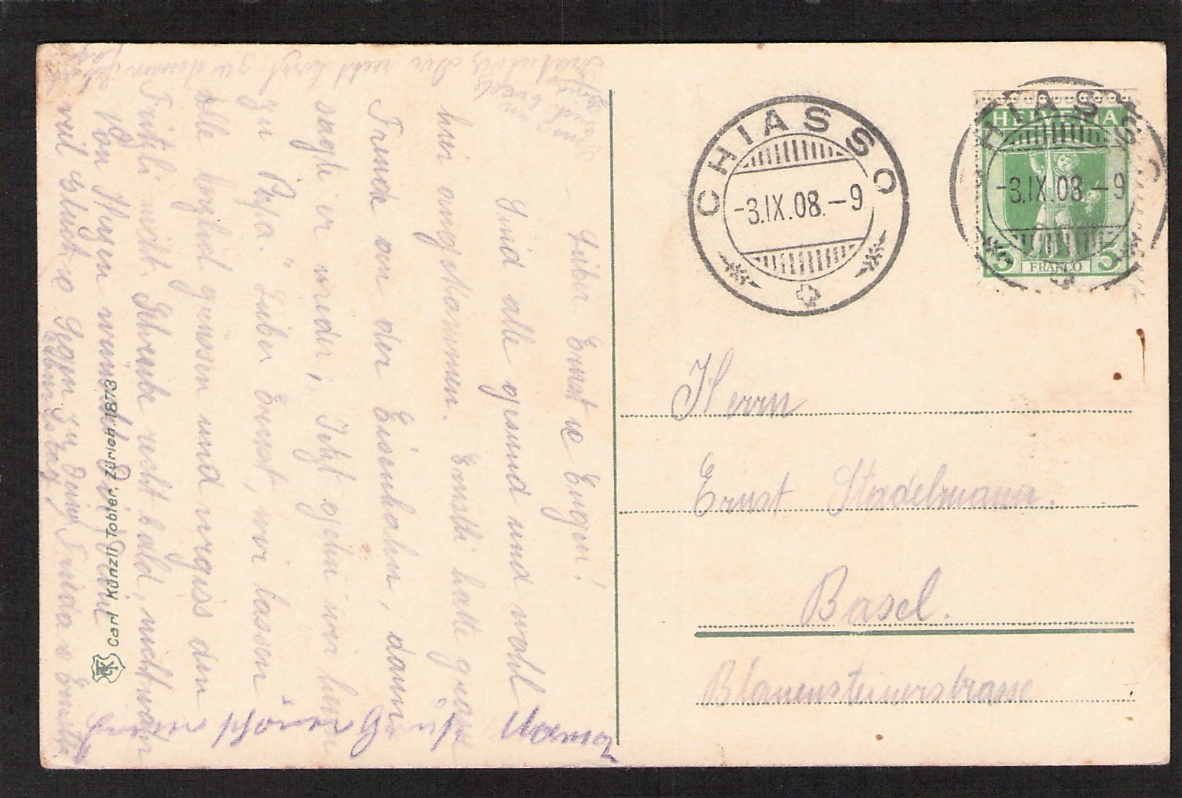 Cartoline postali: Ak Chiasso , Briefmarkensprache , gel. 1908 – Usato da Reichenburg venduto da Pipo-67 1