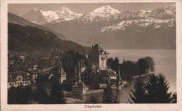 Ansichtskarte Oberhofen am Thunersee mit Schloss und Berge