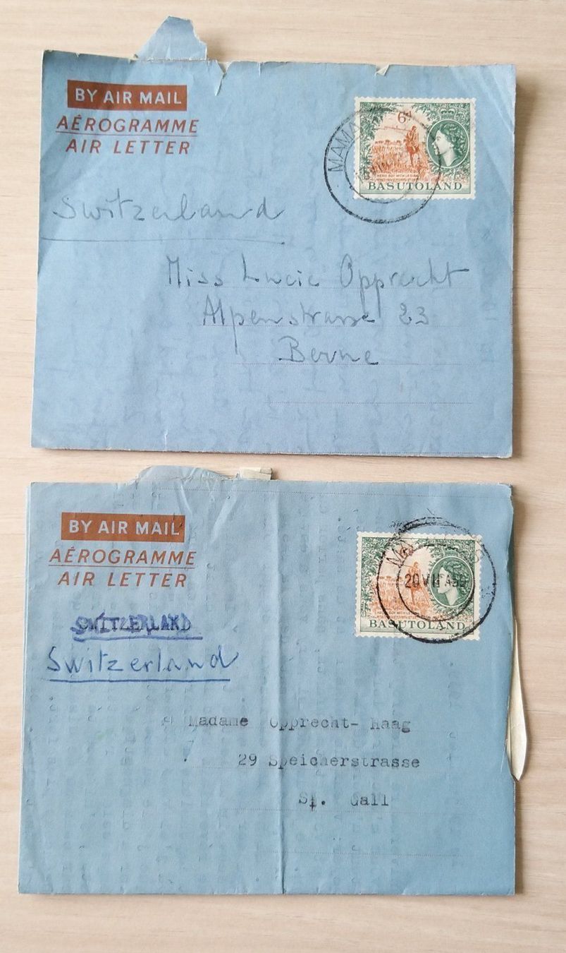 Tutti i francobolli: 2x Aerogram Basutoland nach CH 1958/59 – Usato da Unterägeri venduto da PhilatelieStudiger