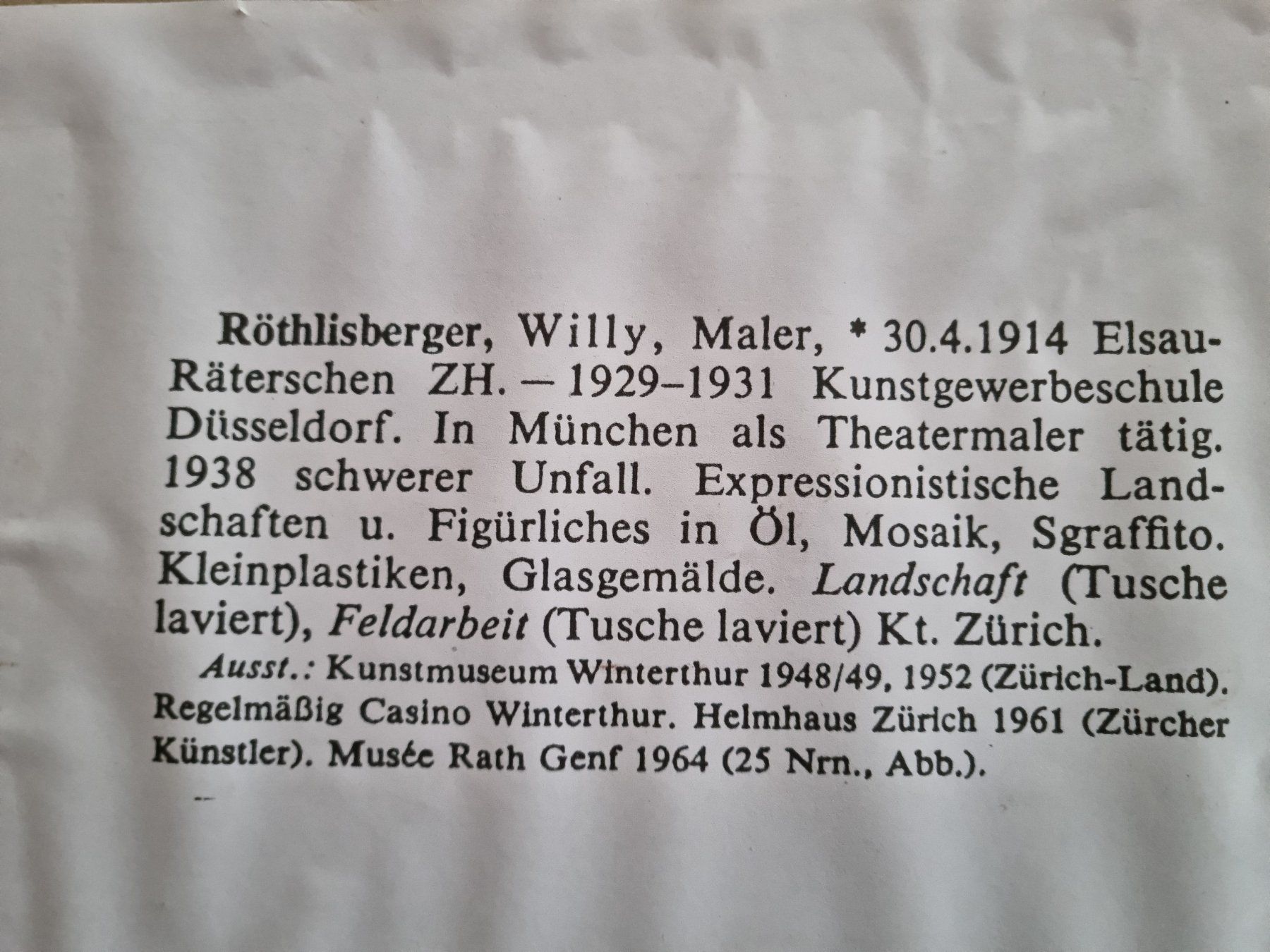Foto & Immagini: Röthlisberger Willy Räterschen Zürich 1944 – Usato da Trachslau venduto da post35 2
