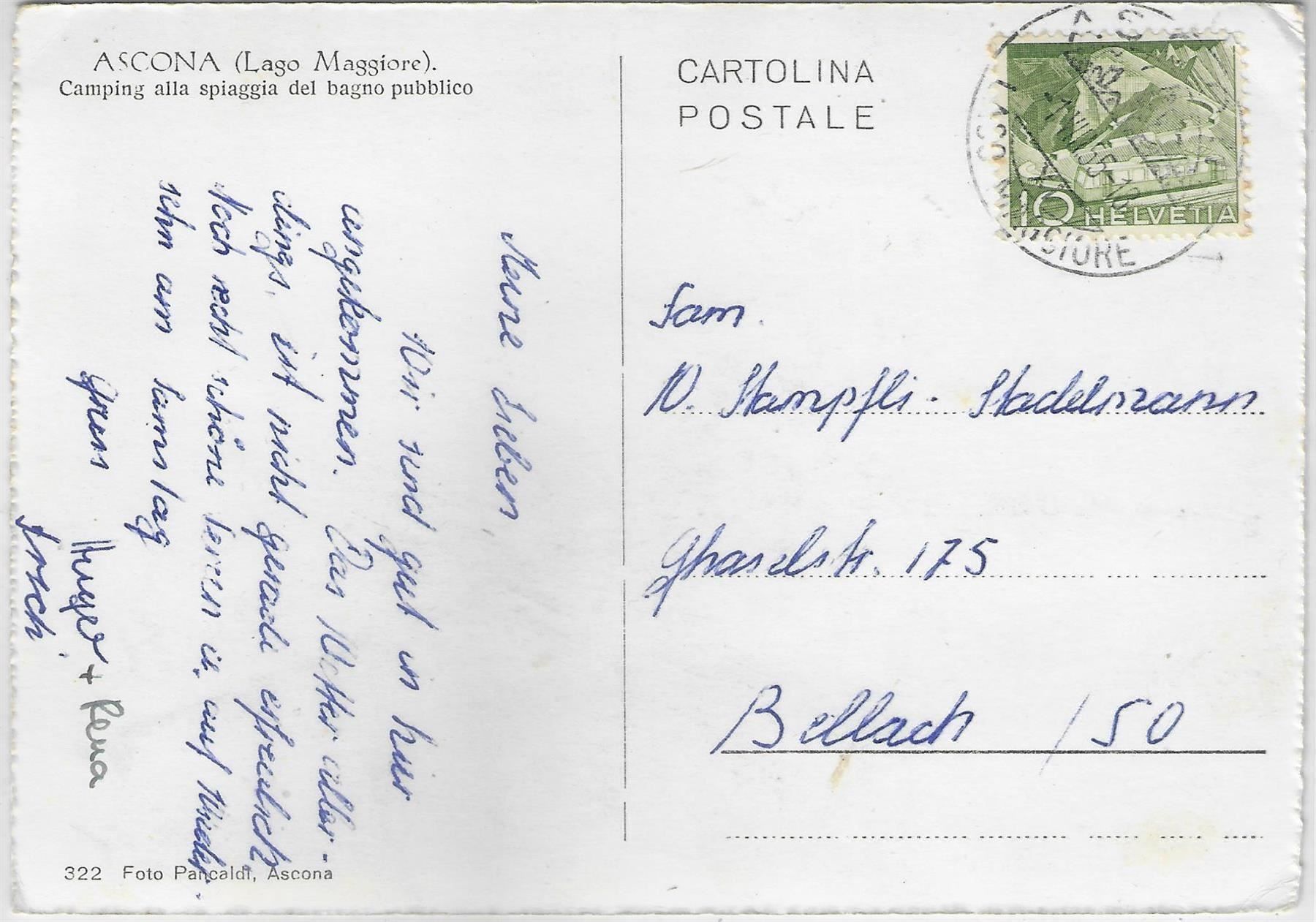 Cartoline postali: Ascona - Camping alla spiaggia del bagno – Usato da Ettingen venduto da Kartenplanet 1
