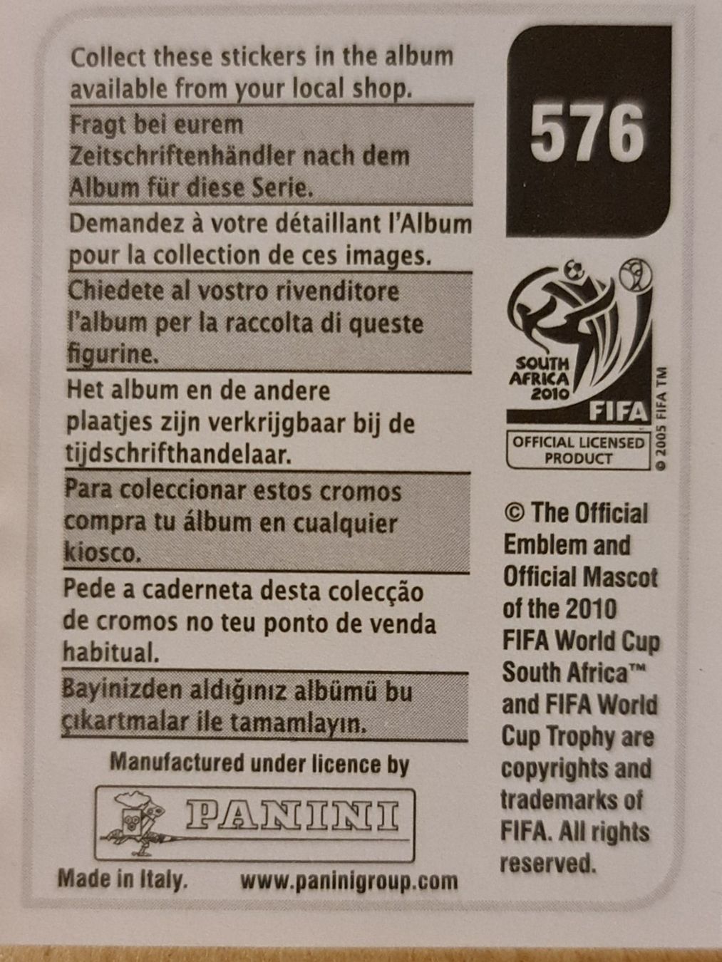 Panini Carte collezionabili: Panini WM 2010 Nr. 576 – Nuovo (secondo la descrizione) da Dintikon venduto da Prime-shop 1