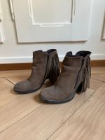 Lederstiefelette braun mit Fransen - 37