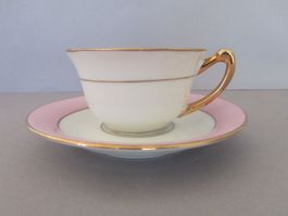 Vintage Tasse mit Unterteller, zartrosa, Goldrand🌸