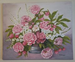 Pfingst- Rosen-Stillleben Gemälde, signiert M. Kläger!
