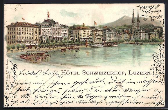 Cartoline postali: Litho Luzern, Hotel Schweizerhof mit Sal – Usato da Berlin venduto da bartko-reher