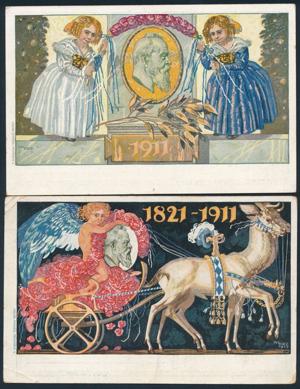 Cartes postales: 2 Postkarten "Königlich Bayern" 1911 – D'occasion à Bonau par Profila3