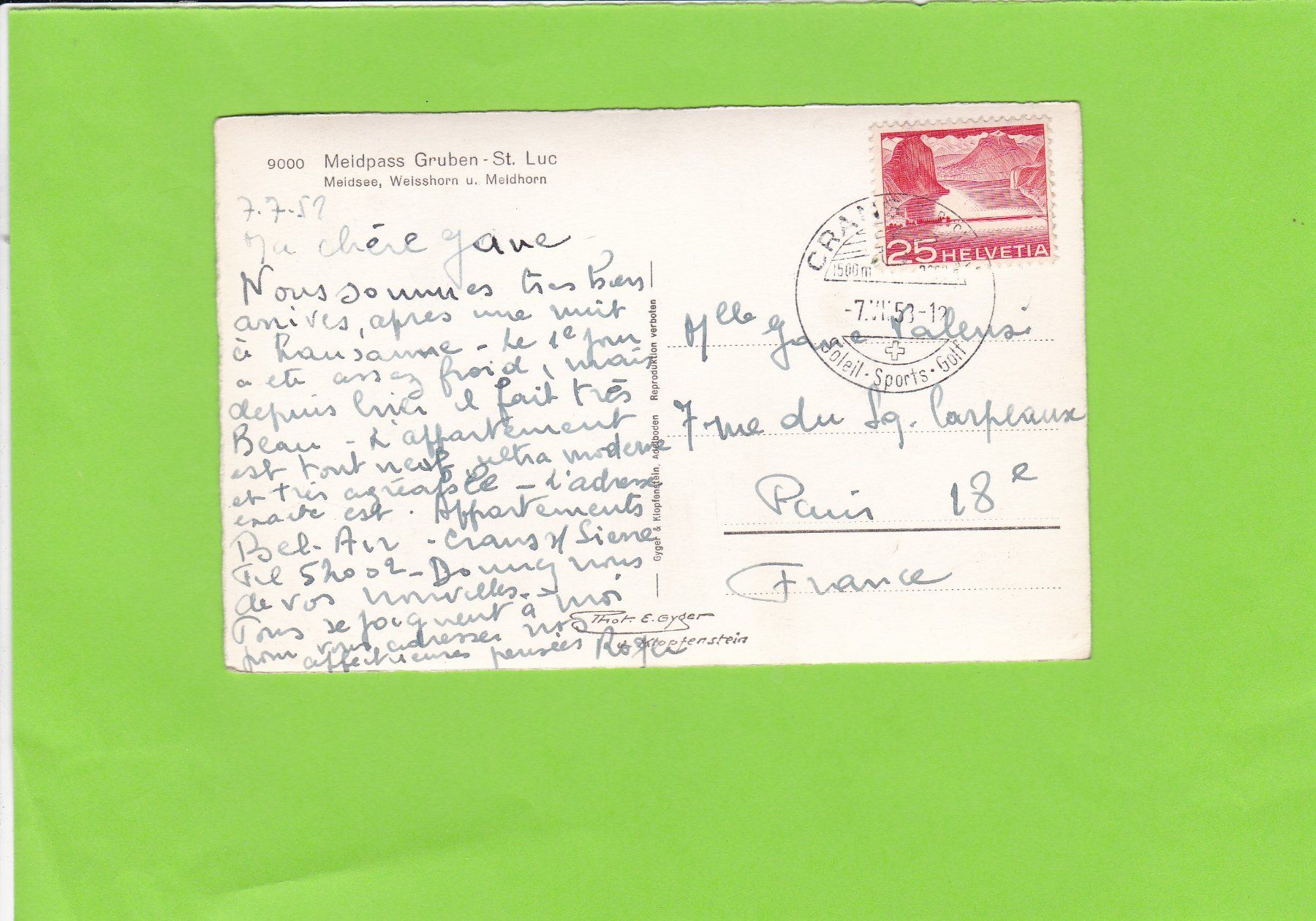 Cartoline postali: 9000 Meldpass Gruben-St. Luc, E. Gyger – Usato da St. Peterzell venduto da neckertal 1