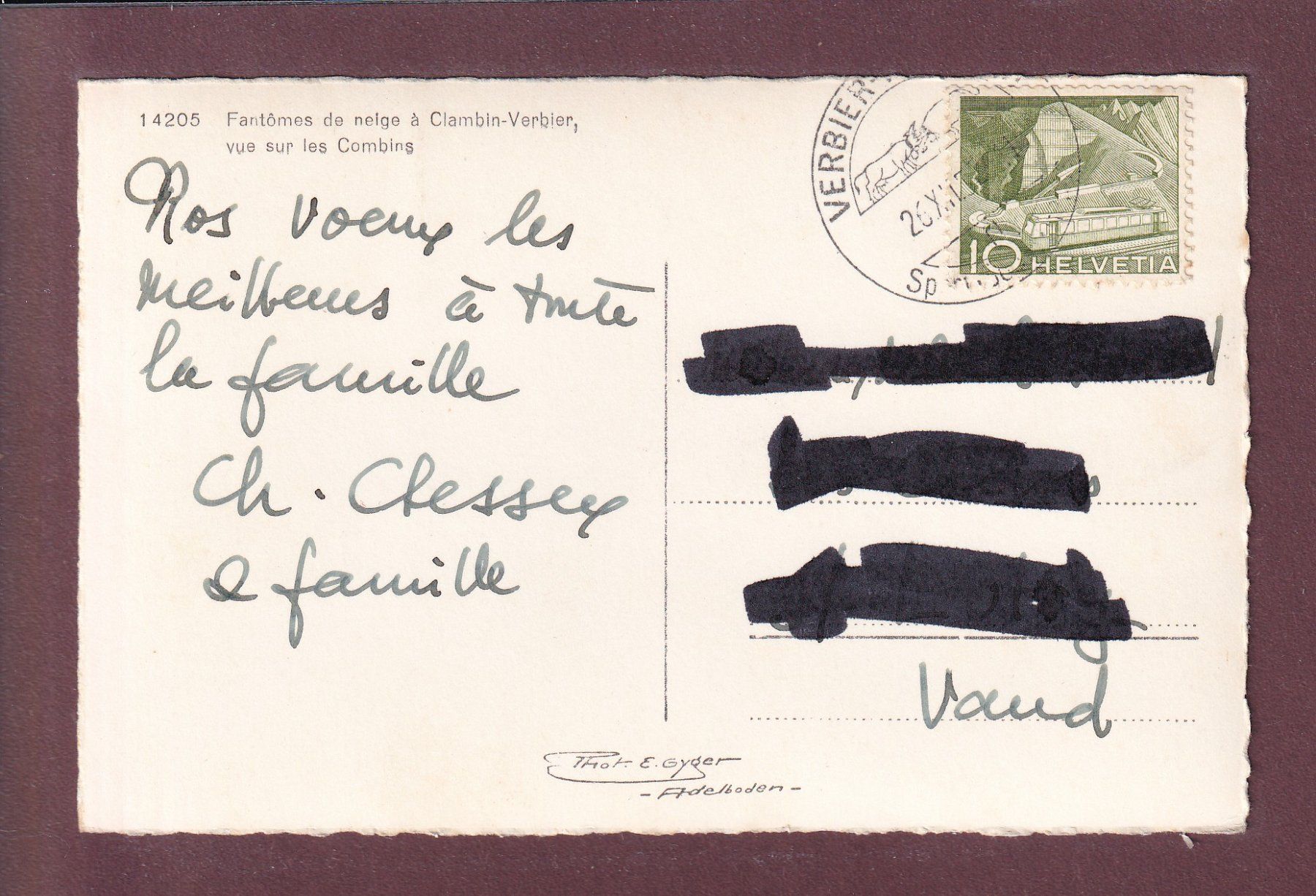 Cartoline postali: CLAMBIN-VERBIER - Les Combins - 1952 – Usato da Pully venduto da nicecards 1