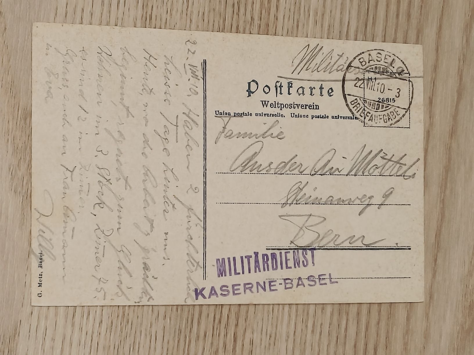 Cartoline postali: Alte PK / Kaserne Basel - Gelaufen 1910 – Usato da Brugg AG venduto da Ente015 1