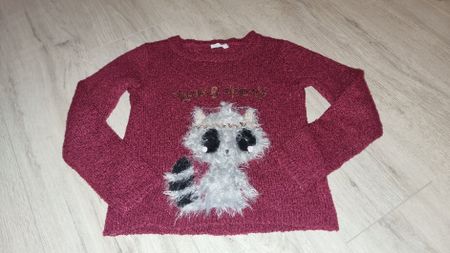 Süsse Mädchenpulli Gr. 122/128 flauschig Waschbär Winter
