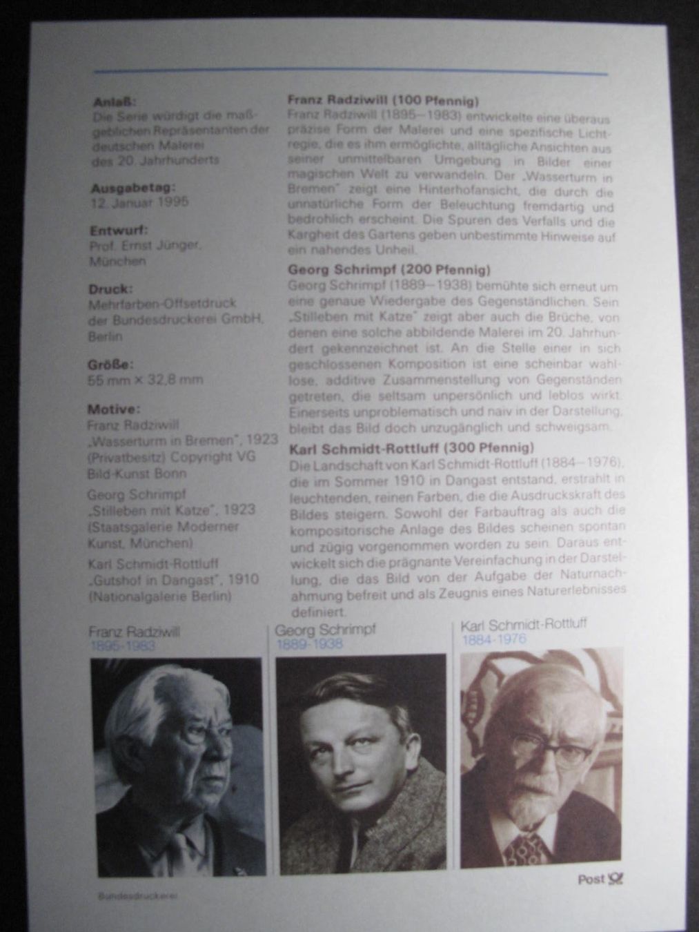 Alle Briefmarken: BRD 1995 / 03 Deutsche Malerei  ETB – Gebraucht aus Wil SG von fva01 1