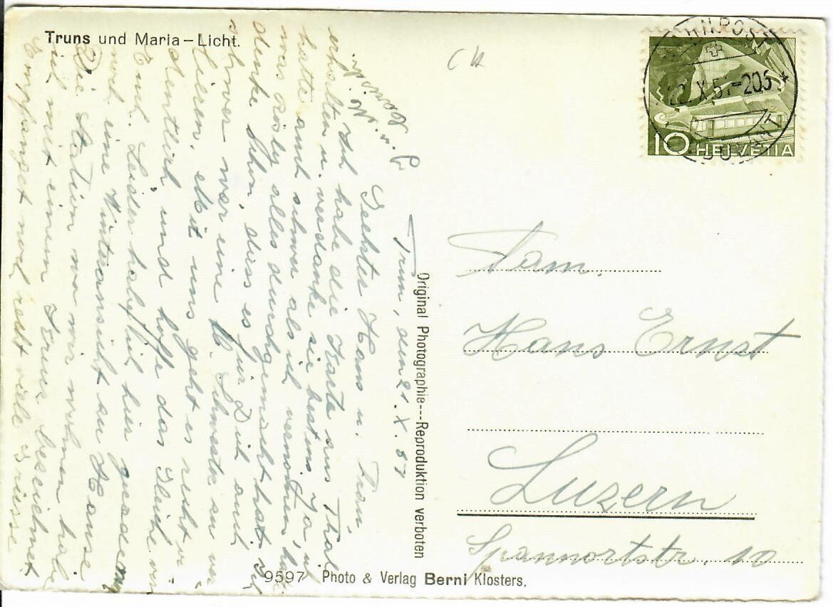 Cartoline postali: Truns – Usato da Hochdorf venduto da Ziegel-16 1