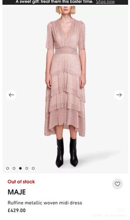 New! Maje Ruffle Metallic Midi Dress, Size 38, Spring Must