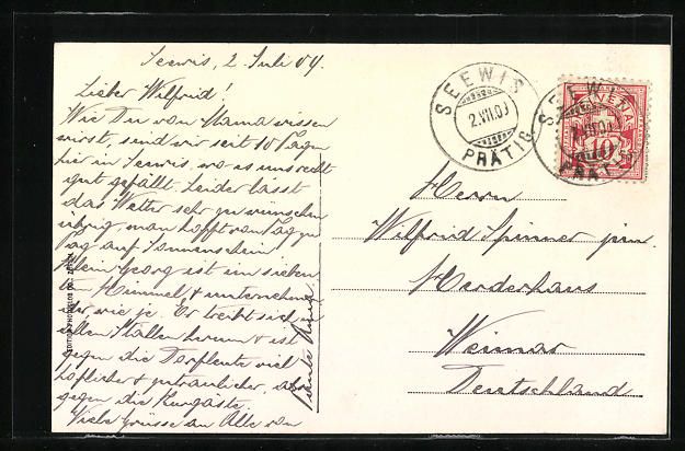 Cartoline postali: Prättigau-Seewis, Panorama mit Kirche u – Usato da Berlin venduto da bartko-reher 1