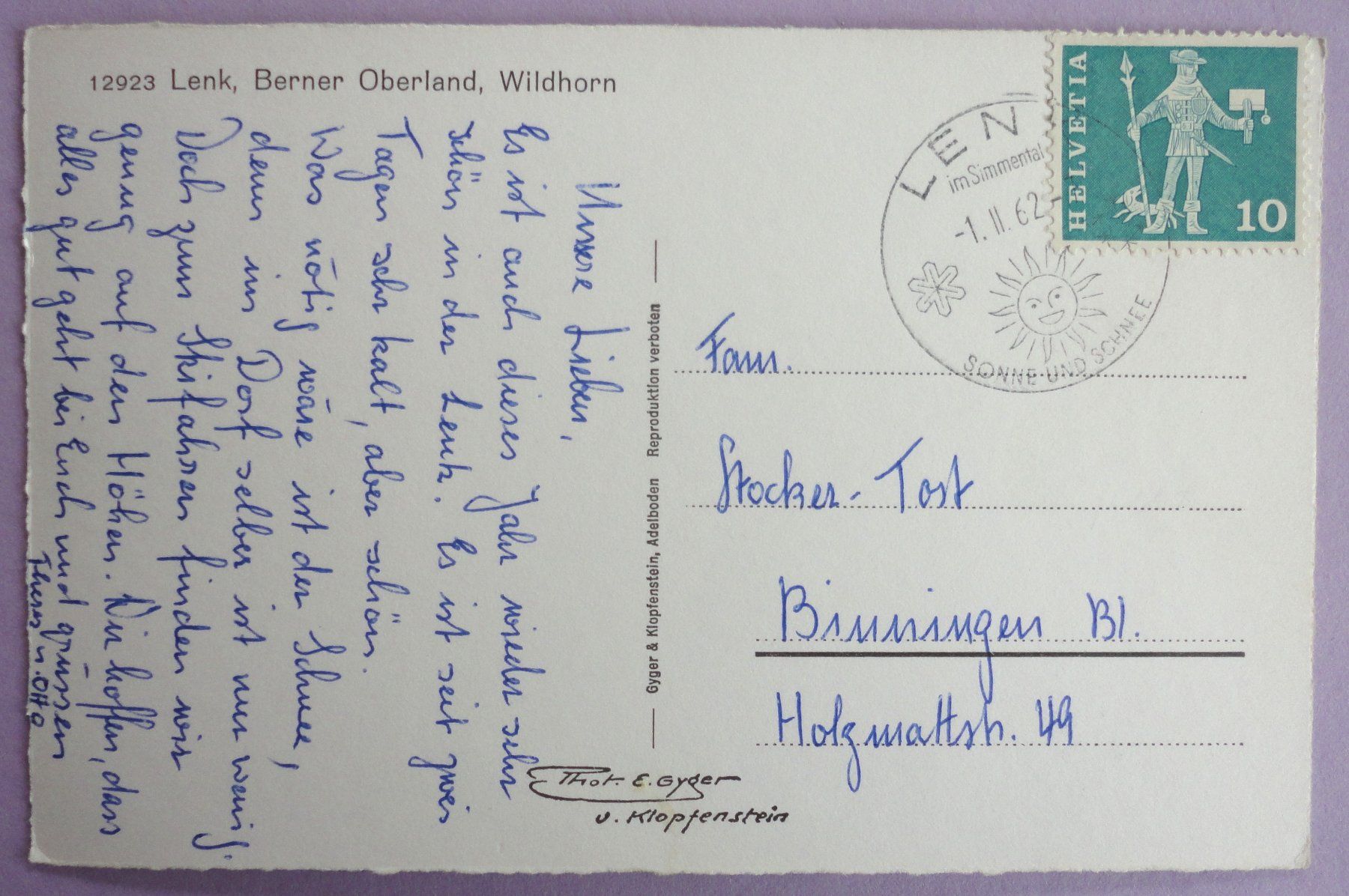 Cartoline postali: Lenk, B.O., Wildhorn – Usato da Fétigny venduto da Billy2miny 1