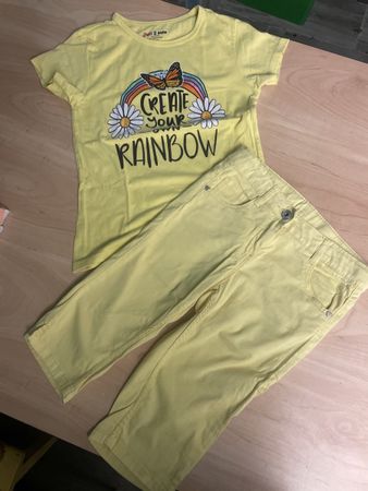 Süesses gelbes Sommer Set: T-Shirt + Capri Shorts Gr.140