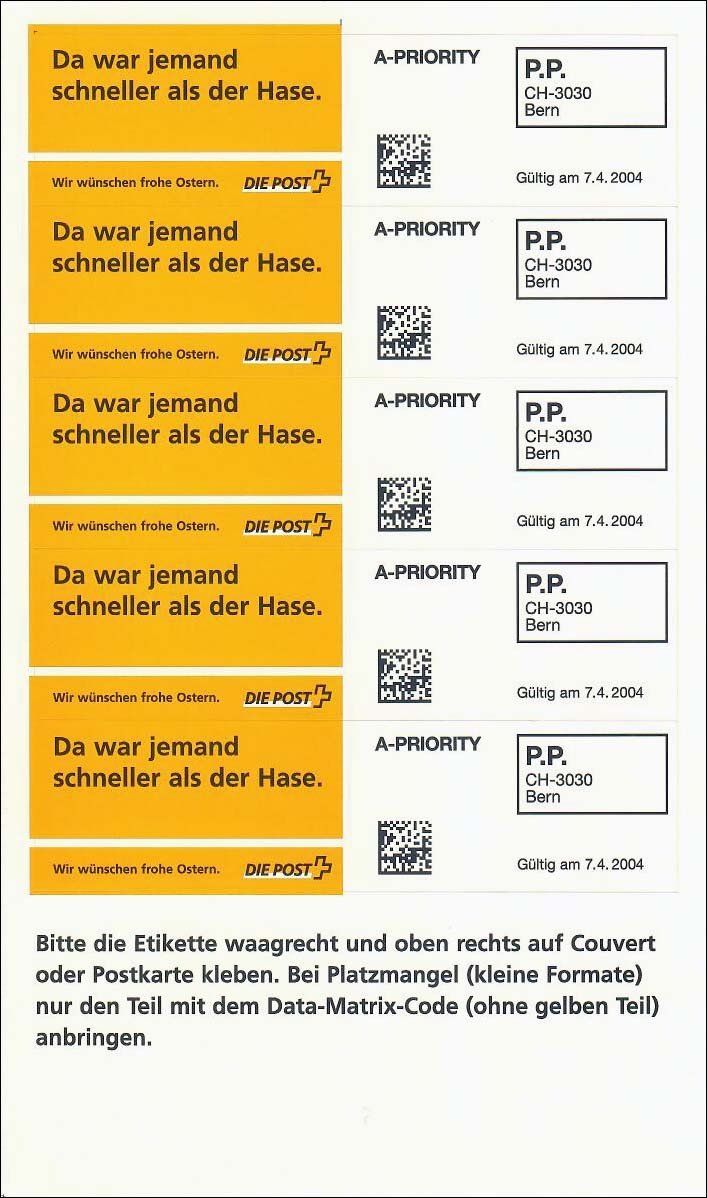 Tutti i francobolli: PP Aktions - Etiketten "Ostern" deutsch – Nuovo (secondo la descrizione) da Heerbrugg venduto da Swissphila
