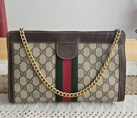 Gucci Vintage Clutch/Schulter Tasche Leder Braun
