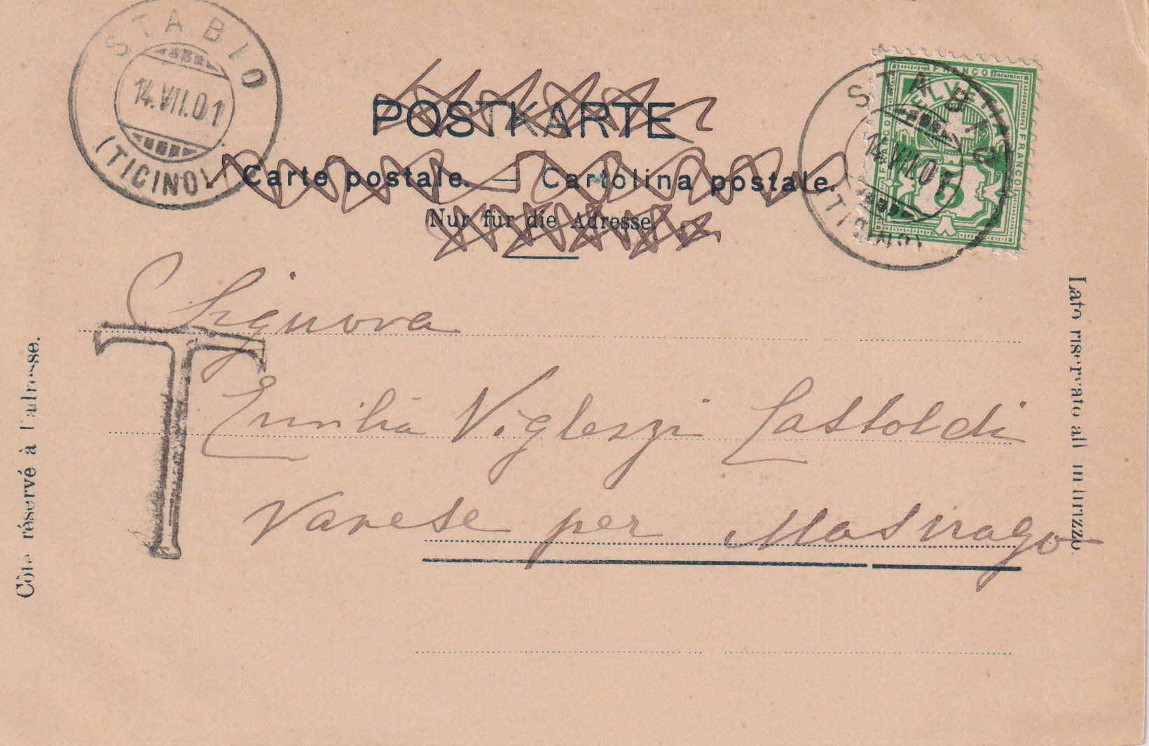 Ansichtskarten: AK Stabio - panorama, rara 1901 – Gebraucht aus Riva San Vitale von MAR-NAPO 1