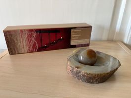 Wunderschönes Achat-Set & 3er Teelichthalter Metall schwarz