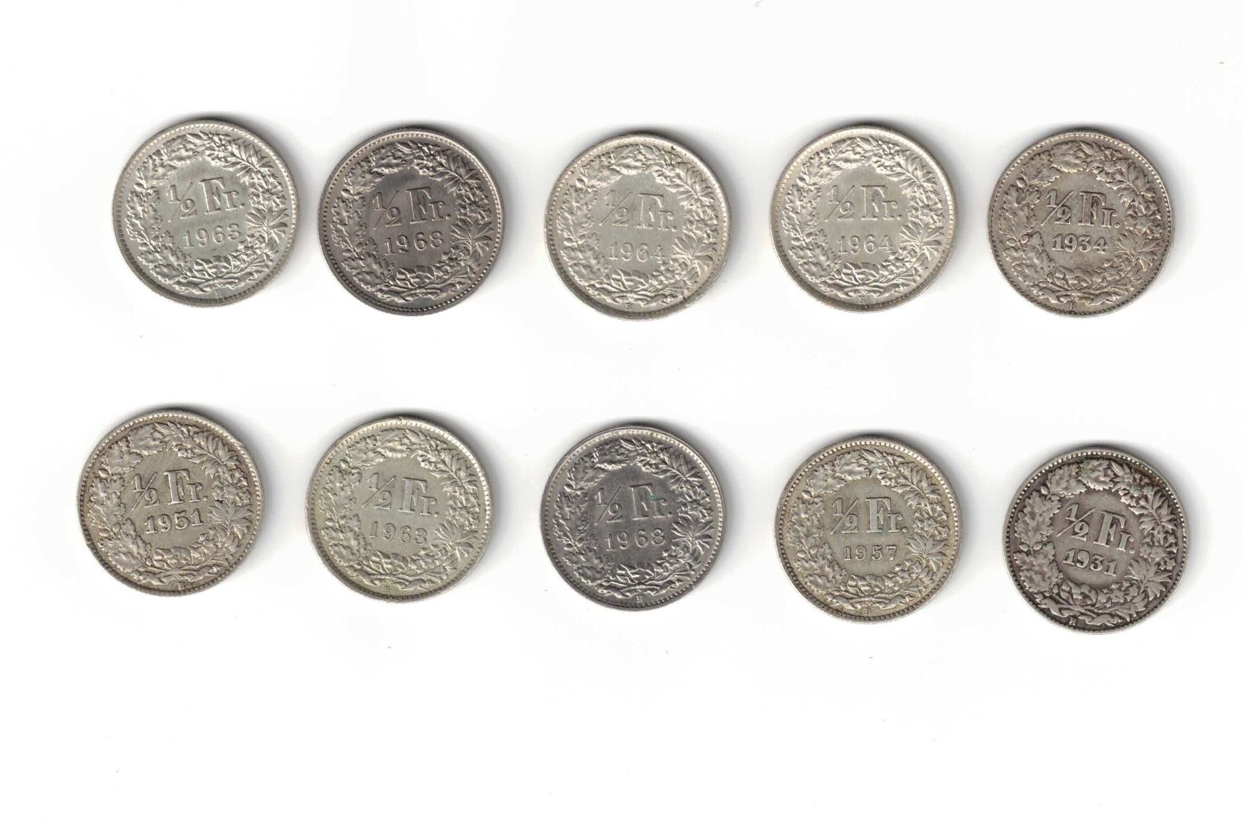 Alle Münzen: 10 x 50 Rappen Silber – Gebraucht aus Bottmingen von Golferin