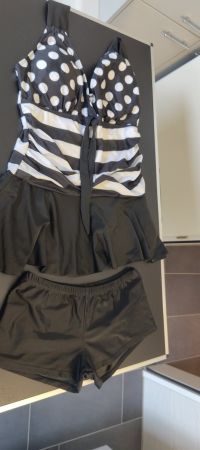 Tankini Set Schwarz Weiss Punkte Streifen Shorts Gr. XXL