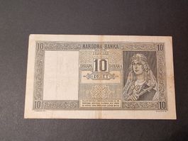 Alte 10 Dinara Banknote Jugoslawien 1939