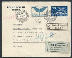 Flugpost Schweiz 1927 Basel Brüssel ab Luzern Luftpost