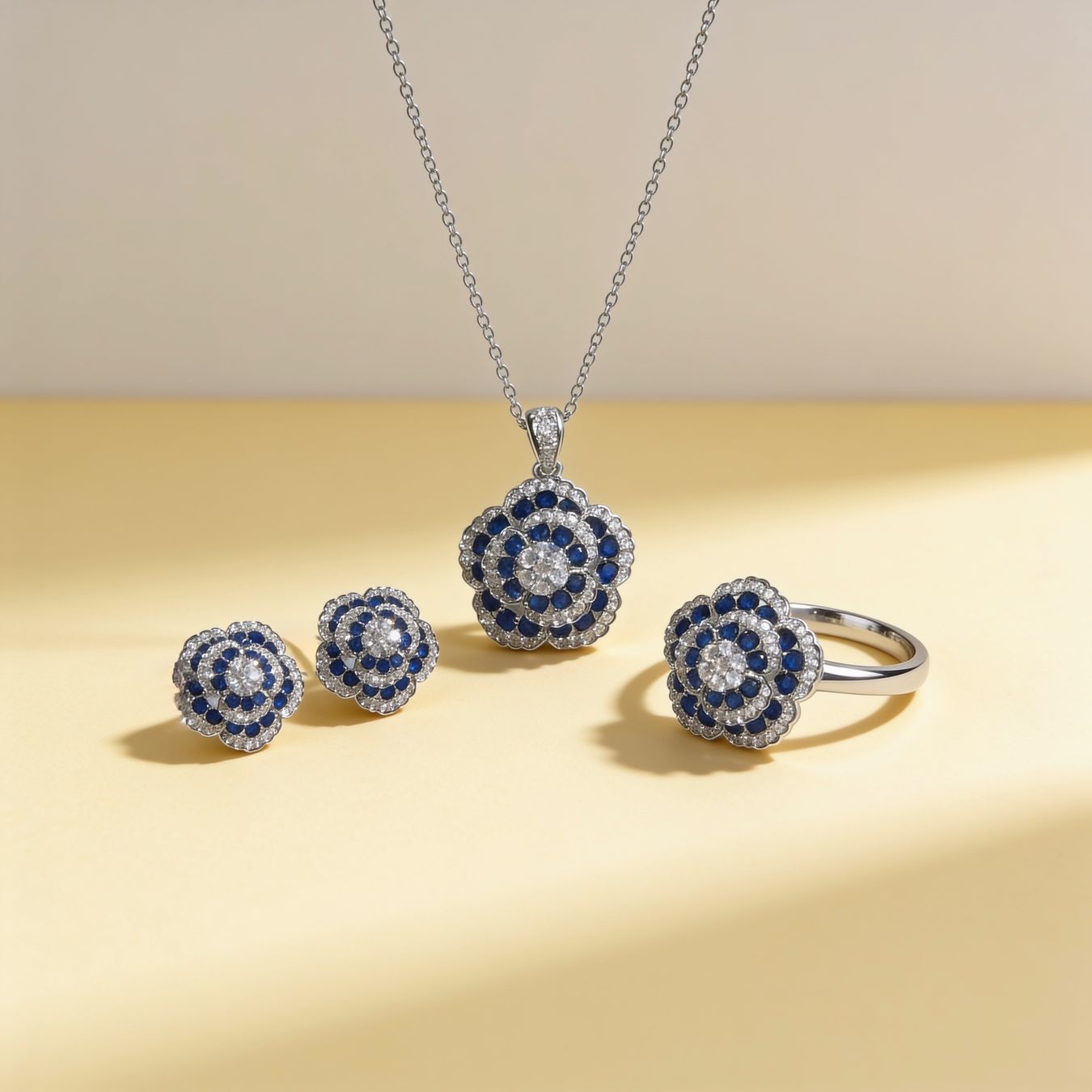 Altri gioielli: Parure bijoux fleur saphirs et zircons – Nuovo e nell'imballaggio originale da St-Maurice venduto da Sandrinette123 1
